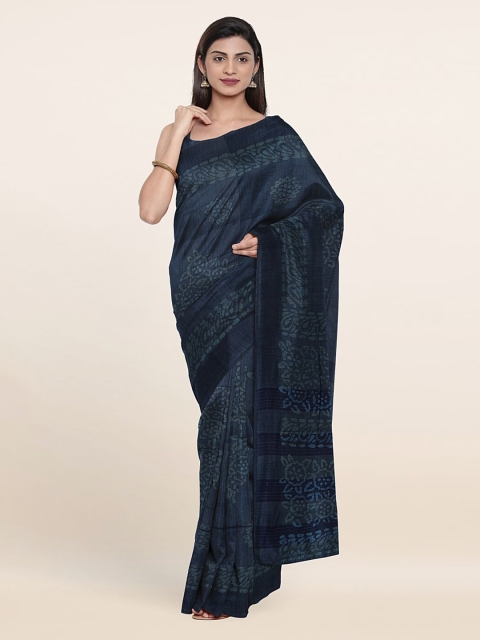 

Pothys Olive Green Floral Jute Cotton Saree