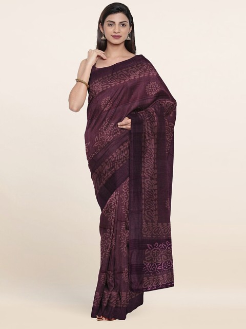 

Pothys Purple Batik Print Jute Cotton Saree