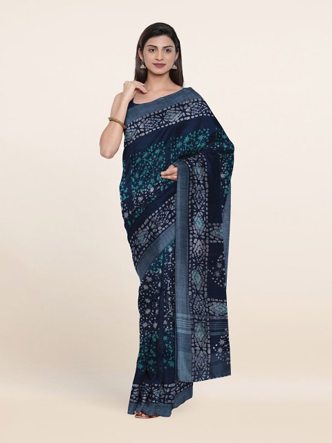 

Pothys Blue & White Batik Print Jute Cotton Saree