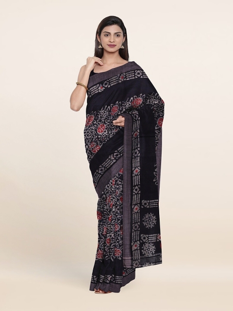 

Pothys Blue & Grey Batik Print Jute Cotton Saree
