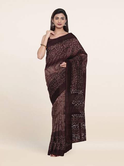 

Pothys Maroon & Grey Batik Print Jute Cotton Saree