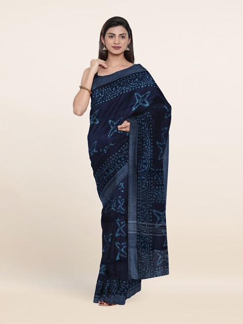 

Pothys Blue Batik Print Jute Cotton Saree