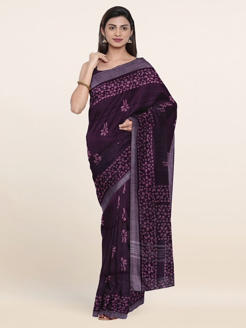 

Pothys Purple Batik Print Jute Cotton Saree