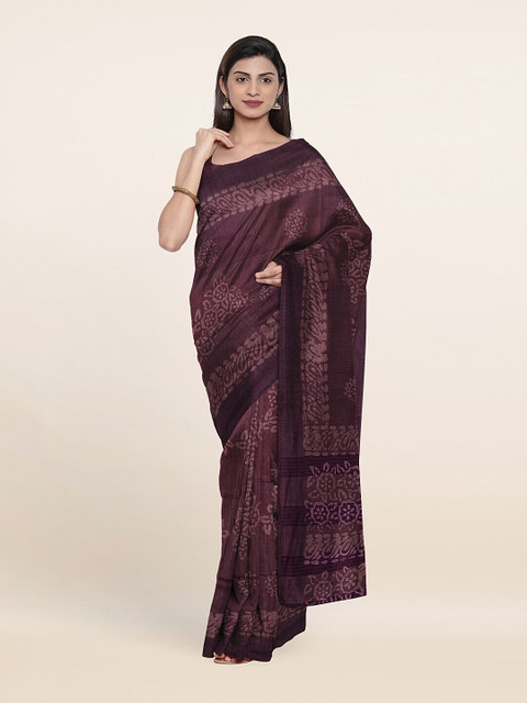 

Pothys Purple Batik Print Jute Cotton Saree