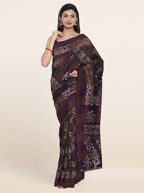 

Pothys Purple Batik Print Jute Cotton Saree