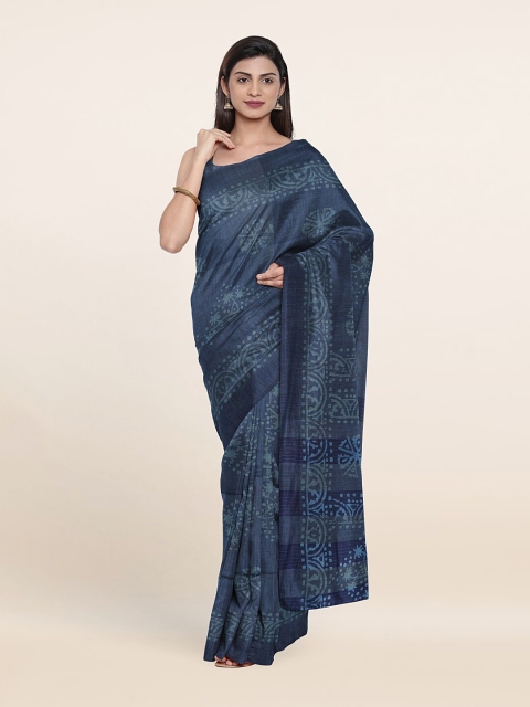 

Pothys Blue Batik Print Jute Cotton Saree