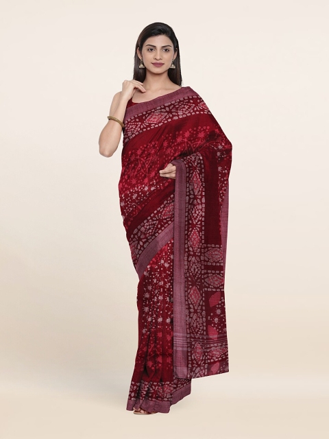 

Pothys Maroon Batik Print Jute Cotton Saree