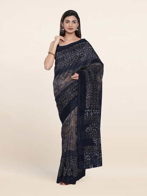 

Pothys Blue & Grey Batik Print Jute Cotton Saree