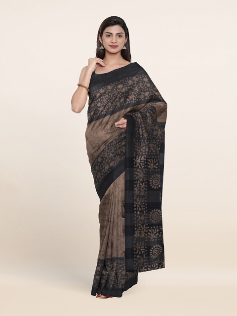 

Pothys Grey & Taupe Batik Jute Cotton Saree