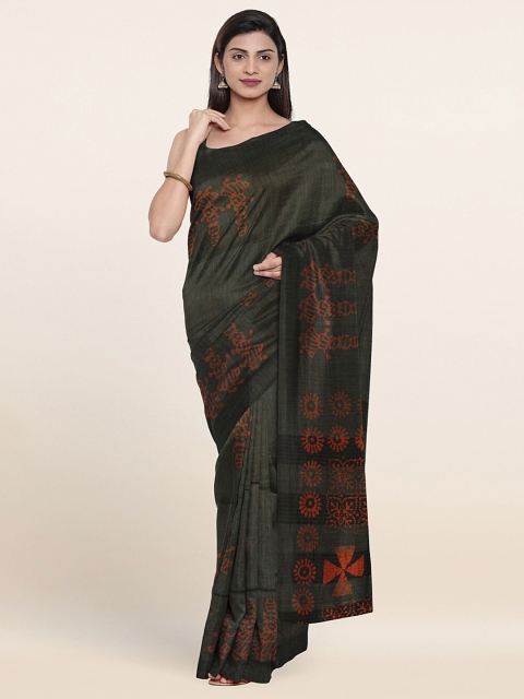 

Pothys Green & Orange Floral Printed Jute Cotton Saree