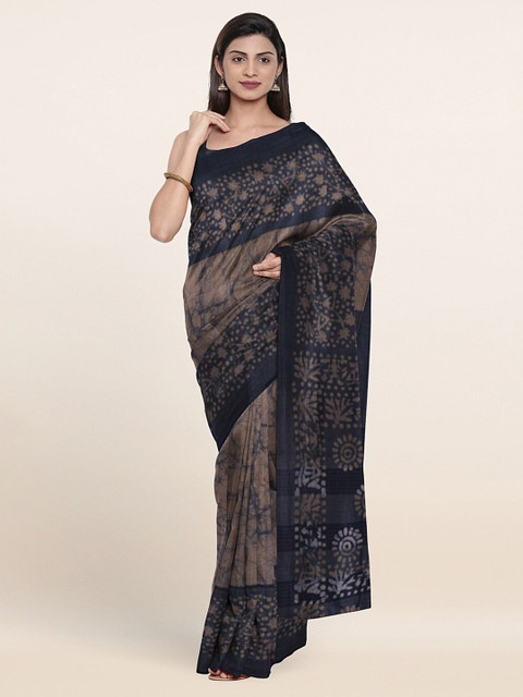 

Pothys Blue & Brown Ethnic Motifs Jute Cotton Saree