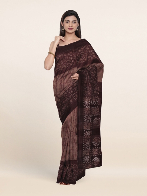 

Pothys Burgundy & Beige Ethnic Motifs Jute Cotton Saree