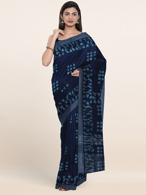

Pothys Blue & Silver-Toned Floral Printed Jute Cotton Saree