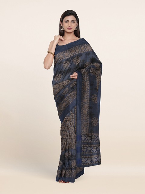 

Pothys Blue & Brown Floral Jute Cotton Saree