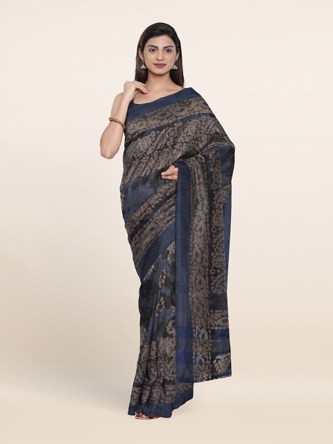 

Pothys Blue & Cream-Coloured Geometric Printed Jute Cotton Saree