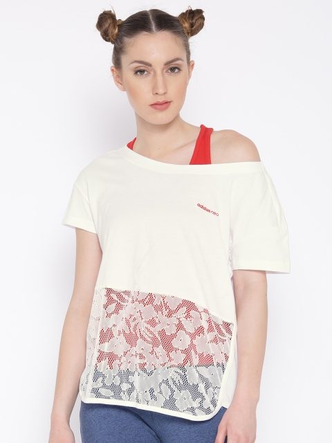 

ADIDAS NEO Women White & Red CS Double Mesh Detail Top