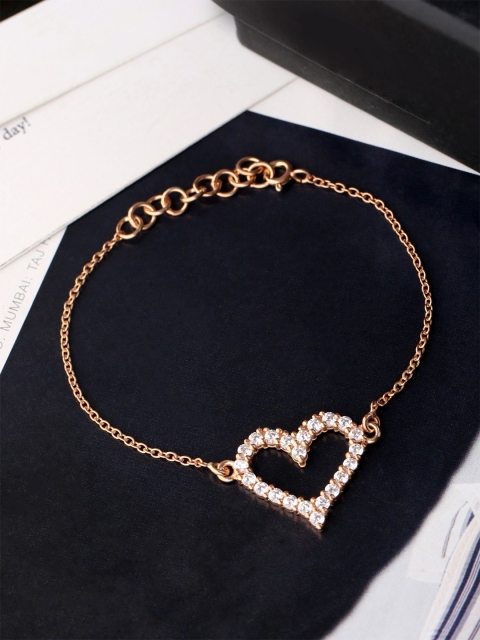 

Hiara Jewels Women Gold-Toned & White Sterling Silver Cubic Zirconia Handcrafted Rose Gold-Plated Charm Bracelet
