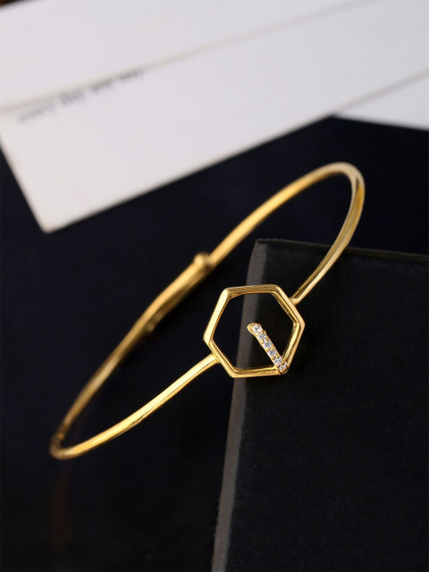 

Hiara Jewels Women Sterling Silver Cubic Zirconia Gold-Plated Bangle-Style Bracelet