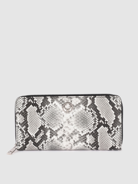 

Allen Solly Women Black & White Animal Textured PU Zip Around Wallet
