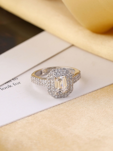 

Hiara Jewels Rhodium Plated White CZ & AD Studded Finger Ring, Silver