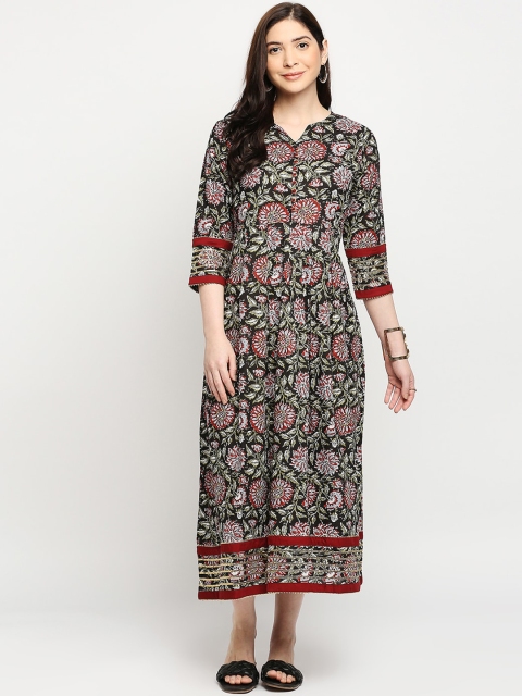 

ZRI Women Black Paisley Printed Floral Kurta