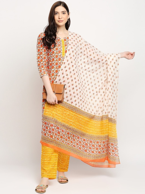 

ZRI Women Orange Ethnic Motifs Printed Pure Cotton Kurta with Palazzos & Dupatta