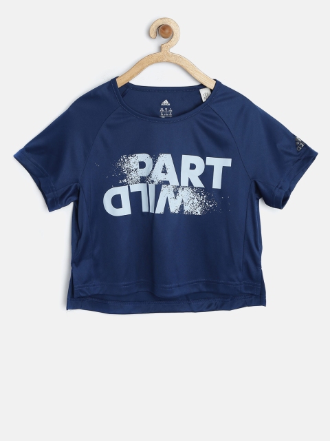 

ADIDAS Girls Navy Printed Boxy Crop Round Neck T-Shirt, Navy blue