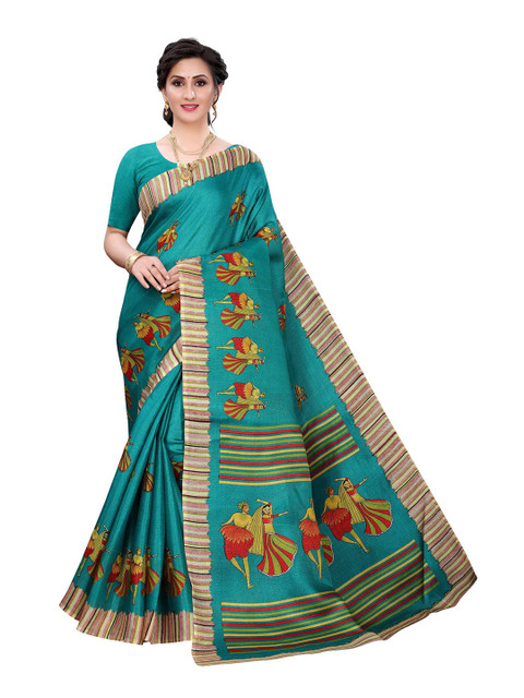 

AADVIKA Green & Red Ethnic Motifs Art Silk Mysore Silk Saree