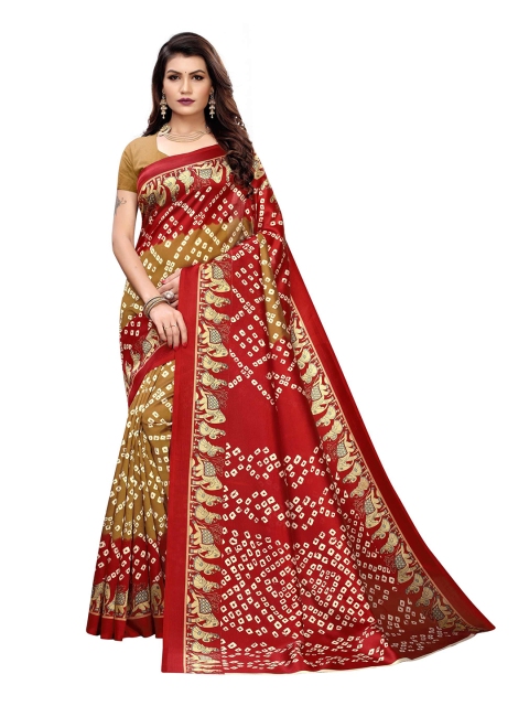 

AADVIKA Brown & Red Bandhani Mysore Silk Saree