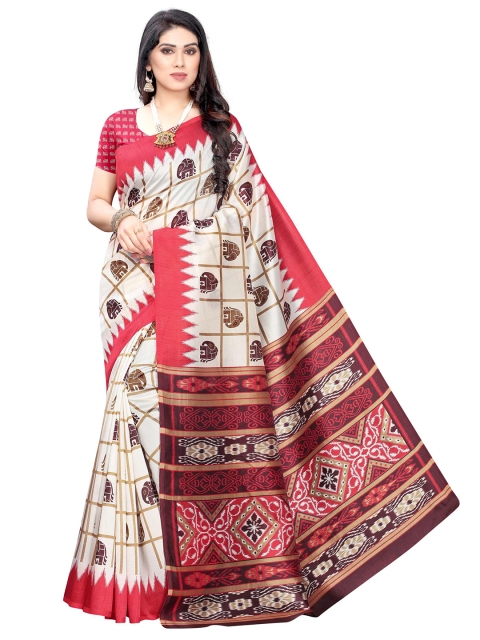 

AADVIKA White & Red Ethnic Motifs Art Silk Mysore Silk Saree