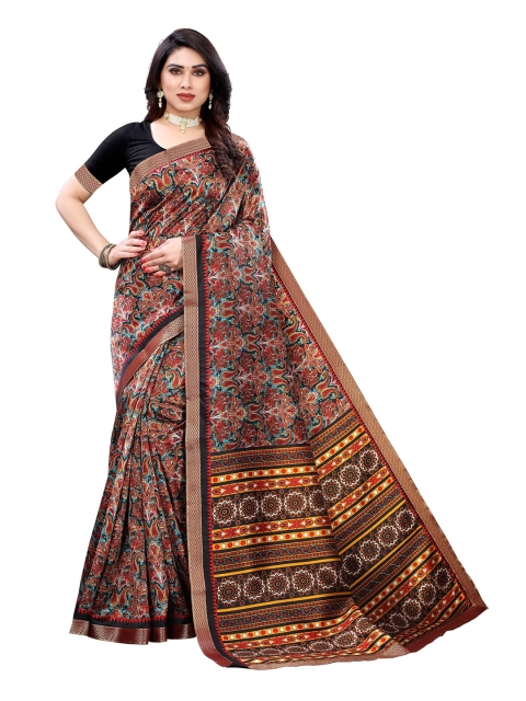 

AADVIKA Black & Brown Ethnic Motifs Art Silk Ready to Wear Mysore Silk Saree