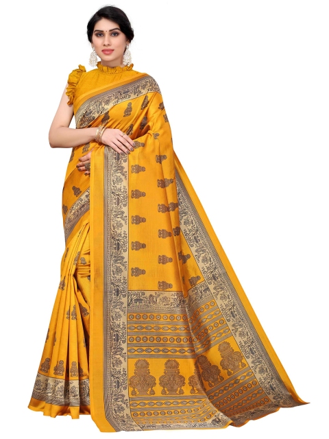 

AADVIKA Yellow & Grey Ethnic Motifs Art Silk Mysore Silk Saree