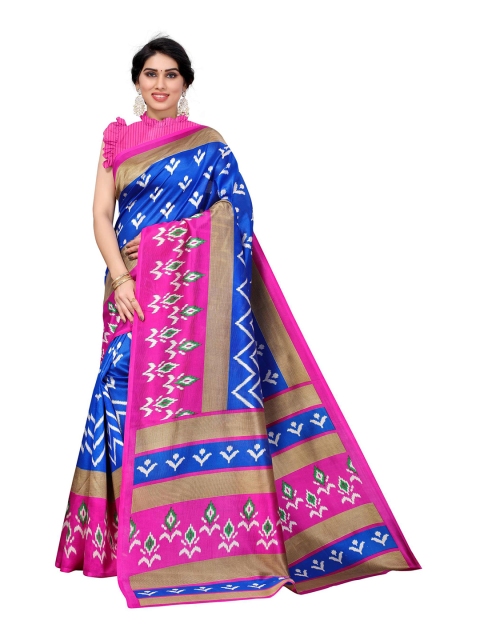 

AADVIKA Blue & Pink Printed Mysore Silk Saree