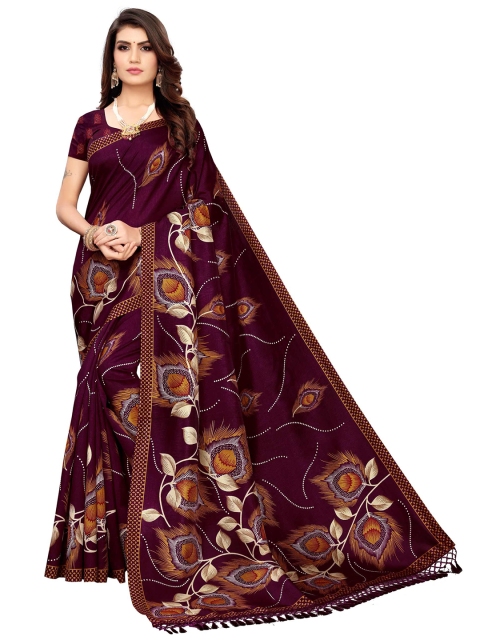 

AADVIKA Purple & Brown Ethnic Motifs Art Silk Ready to Wear Mysore Silk Saree