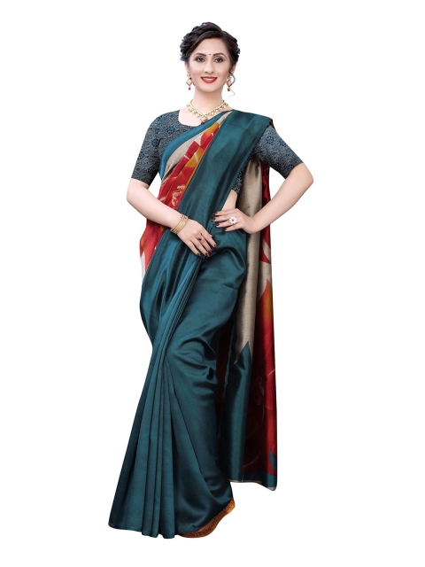 

AADVIKA Green & Red Floral Art Silk Mysore Silk Saree