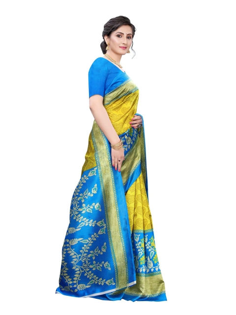 

AADVIKA Blue & Yellow Woven Design Art Silk Mysore Silk Saree