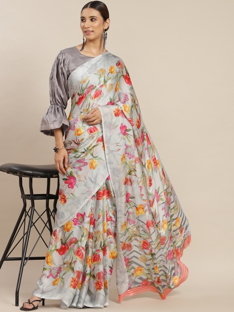 

Tikhi Imli Grey & Pink Floral Satin Saree