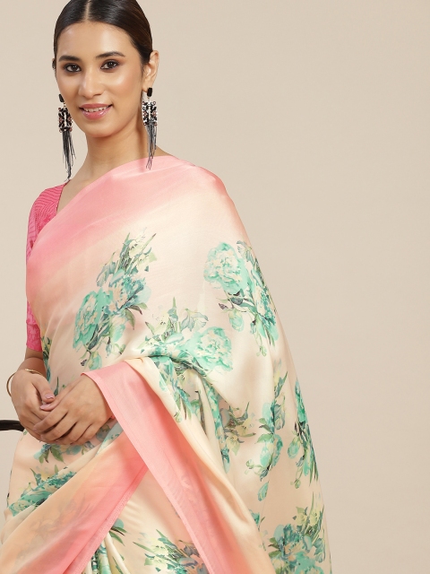 

Tikhi Imli Pink & Off White Floral Satin Saree
