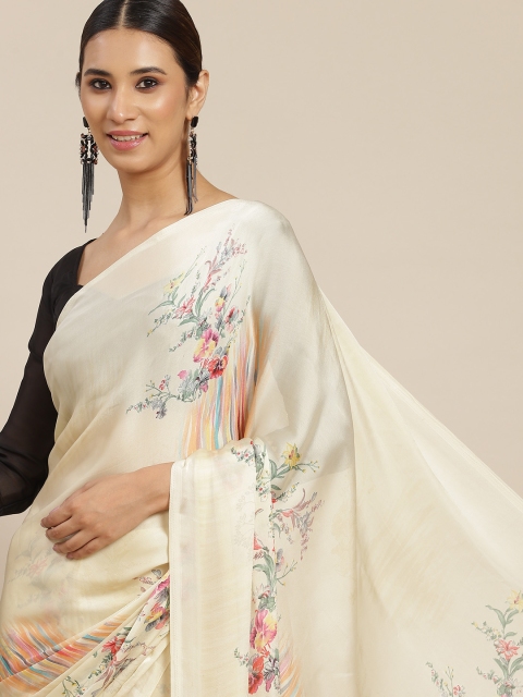 

Tikhi Imli Off White Floral Satin Saree