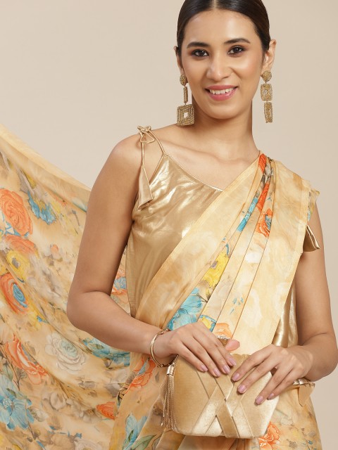 

Tikhi Imli Peach-Coloured Floral Satin Saree