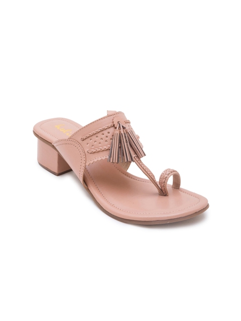 

Holii Pink Leather Ethnic Block Sandals with Tassels