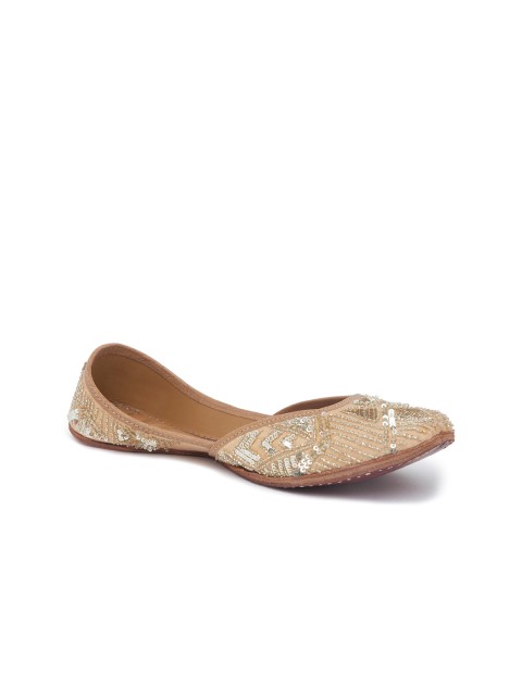 

Holii Women Gold-Toned Embellished Leather Ethnic Mojaris Flats