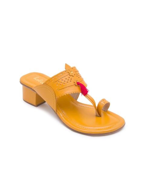 

Holii Yellow Leather Ethnic Block Mules with Bows