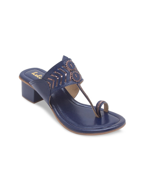 

Holii Navy Blue Leather Ethnic Block Sandals