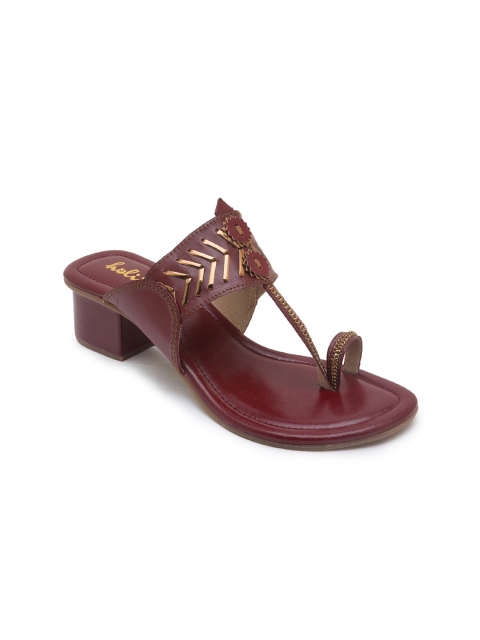 

Holii Burgundy Leather Ethnic Block Sandals with Tassels