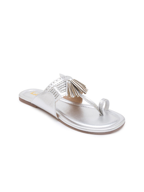

Holii Women Silver-Toned Ethnic Open Toe Flats with Tassels