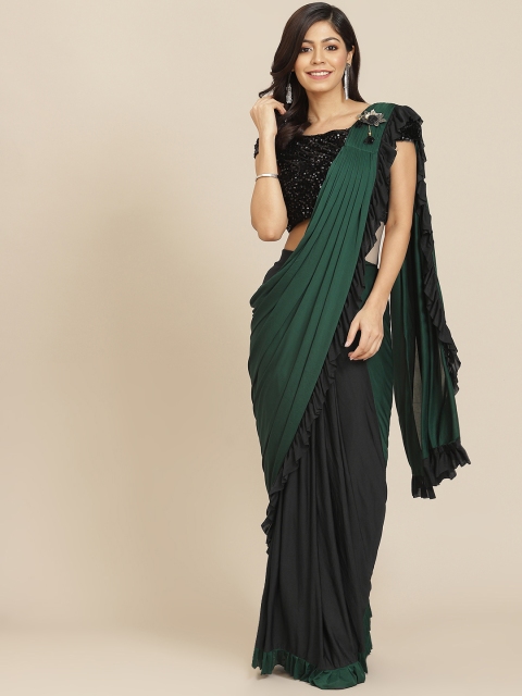 

Tikhi Imli Green & Black Half & Half Ruffled Saree