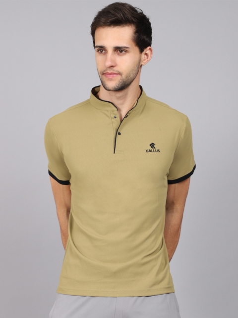 

Gallus Men Khaki & Black Mandarin Collar Bio Finish T-shirt