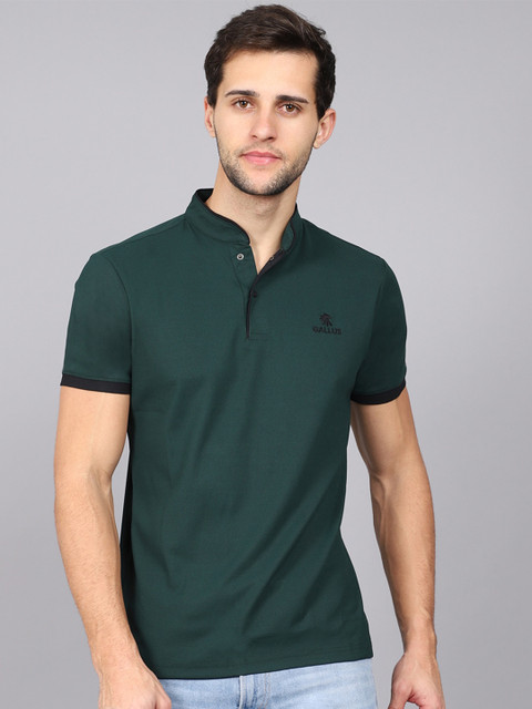 

Gallus Men Green & Black Mandarin Collar Bio Finish T-shirt