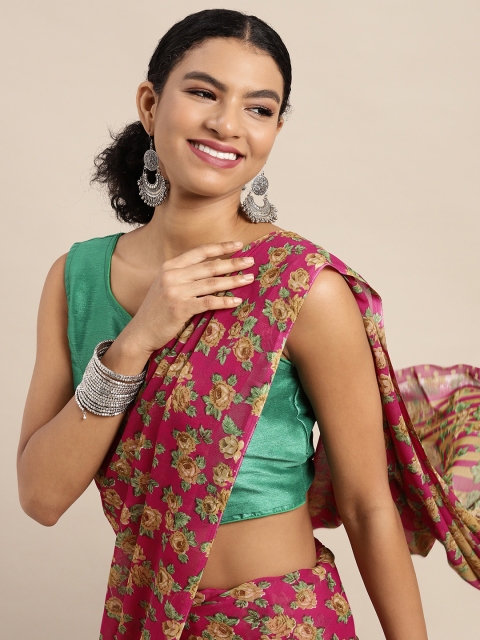 

KALINI Pink & Yellow Floral Saree